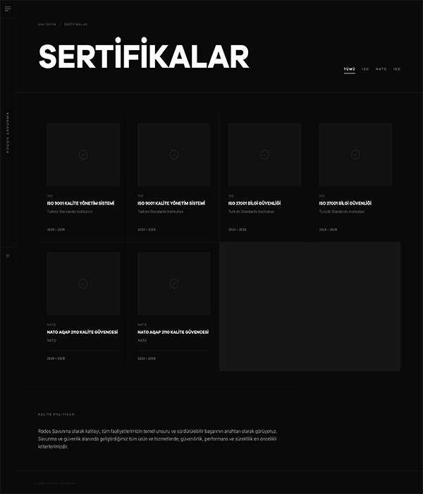 Savunma Sanayi - Sertifikalar dark