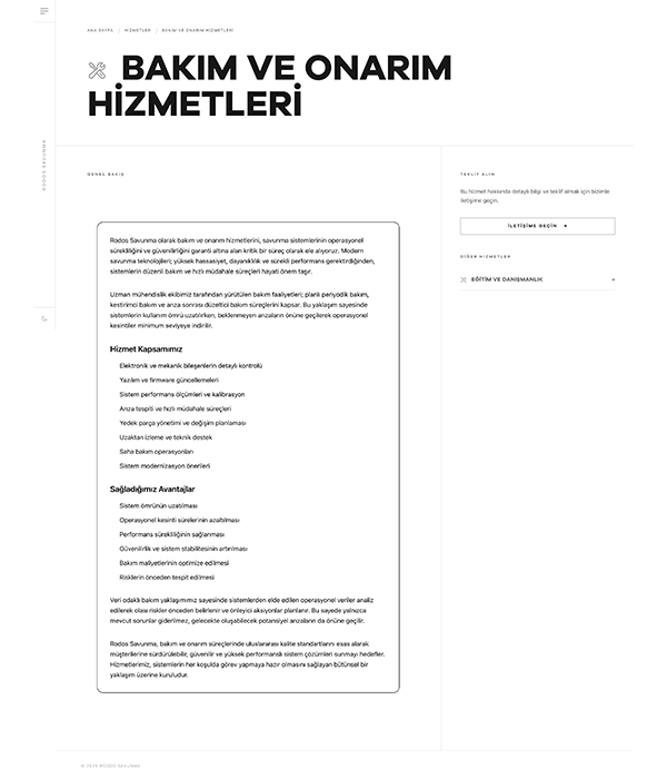 Savunma Sanayi - Hizmetler Detay