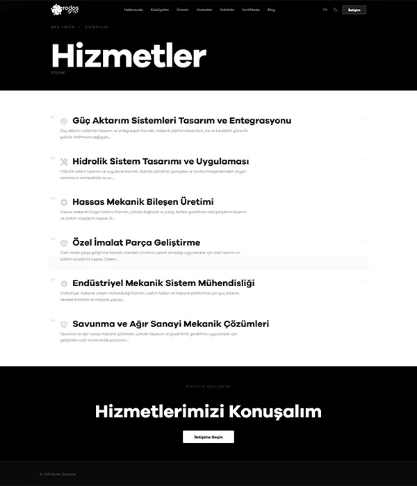 Savunma Sanayi - Hizmetler