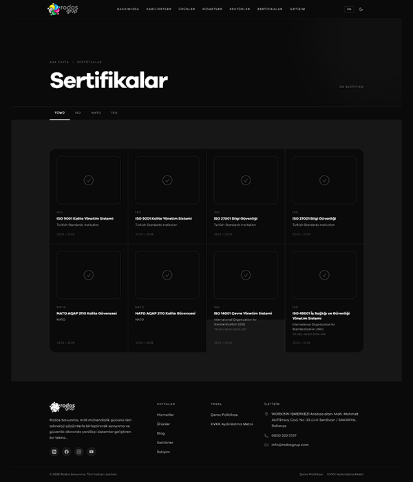 Savunma Sanayi - Sertifikalar dark